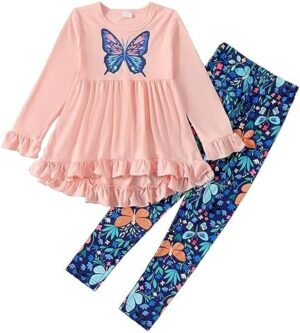 Toddler Kid Girl Clothes Ruffle Sleeve High Low Top Floral Allover Pants Fall Winter Outfit Set