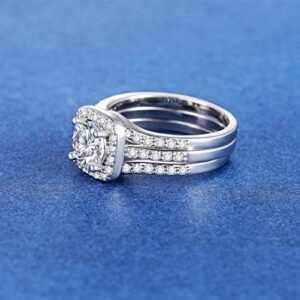 MDFUN 18K White Gold Plated Cubic Zirconia Three-in-One Halo Wedding Engagement Promise Eternity Ring for Women - Image 8