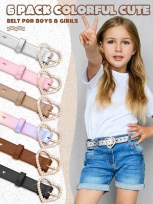 Ramede 6 Pcs Girls Belt with Heart Metal Buckle Skinny Kids Leather Belts for Jeans Dress Pants - Image 4