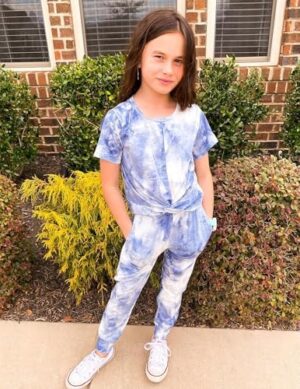 Flypigs Girls Clothing Sets Tie Dye 2 Piece Outfits Short Sleeve Twist Front Tops and Sweatpants Sportswear Tracksuits - Image 2