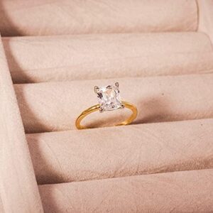 18K Gold Plated Sterling Silver 2 Carat Cubic Zirconia Solitaire Engagement Ring | Women's Thin Band CZ Promise Ring - Image 5