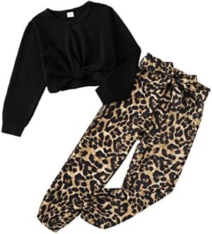 Cute Clothes for Girls Sweatsuit 2 Piece Outfits Kids Twist Front Crop Top Camo Sweatpants Tween Girls Clothing Set - Image 4