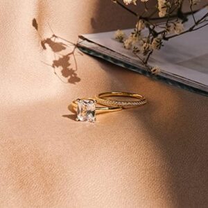 18K Gold Plated Sterling Silver 2 Carat Cubic Zirconia Solitaire Engagement Ring | Women's Thin Band CZ Promise Ring - Image 6