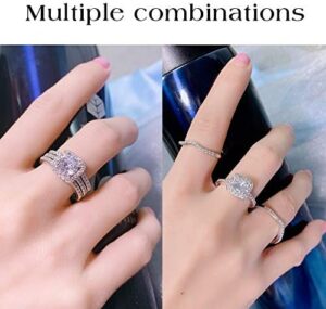 MDFUN 18K White Gold Plated Cubic Zirconia Three-in-One Halo Wedding Engagement Promise Eternity Ring for Women - Image 6