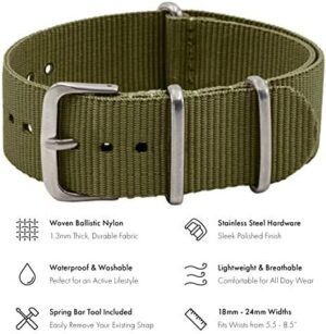 Benchmark Nylon Watch Band - Waterproof Ballistic Nylon One-Piece Military Watch Straps for Men & Women - Choice of Color & Width - 18mm, 20mm, 22mm or 24mm - Image 2