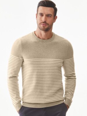 Mens Sweater Casual Slim Fit Crew Neck Striped Knitted Pollover Long Sleeve Sweaters Tops - Image 5