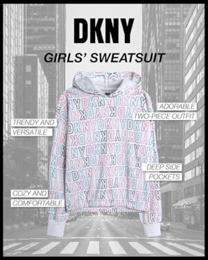 DKNY Girls' Jogger Set - 2 Piece Soft Fleece Athletic Pullover Hooded Sweatshirt and Jogger Sweatpants for Girls (Sizes:7-12) - Image 2