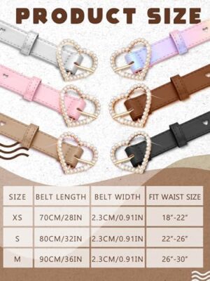 Ramede 6 Pcs Girls Belt with Heart Metal Buckle Skinny Kids Leather Belts for Jeans Dress Pants - Image 2