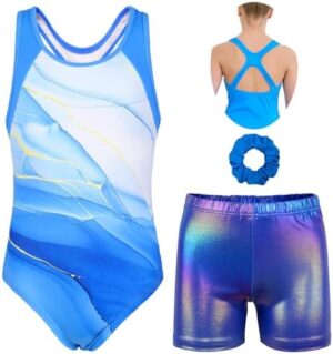 MODAFANS Gymnastics Leotards for Girls With Shorts Tumbling Dance Combined Racerback Activewear 4-13Years