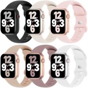 6 Pack Silicone Bands Compatible with Apple Watch Band 38mm 40mm 41mm 42mm 44mm 45mm 46mm 49mm Women Men, Soft Sport Strap Replacement Wristband for iWatch Series 10 9 8 SE 7 6 5 4 3 2 1 Ultra