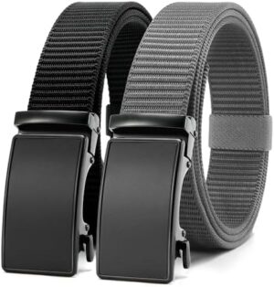 CHAOREN Ratchet Belts for Men 2 Pack - Casual Web Nylon Mens Belt 1 3/8" - Durable Belts in Gift Set Box