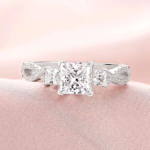 SHELOVES Vintage Three Stone Princess Cut AAAAA CZ Wedding Engagement Rings For Women 925 Sterling Silver 5-10 - Image 2