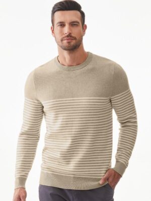 Mens Sweater Casual Slim Fit Crew Neck Striped Knitted Pollover Long Sleeve Sweaters Tops - Image 6