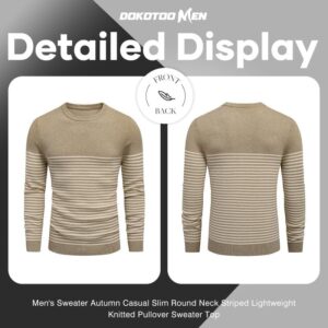 Mens Sweater Casual Slim Fit Crew Neck Striped Knitted Pollover Long Sleeve Sweaters Tops - Image 7